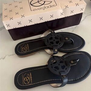 Leverglades Black Leather Sandals for Women